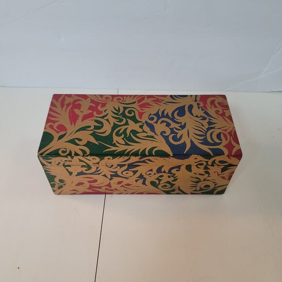 Lacquer box Multicolor Rectangle Black gold Blue ITALIAN Swirl 9"x4" x4" Stash - Picture 1 of 9